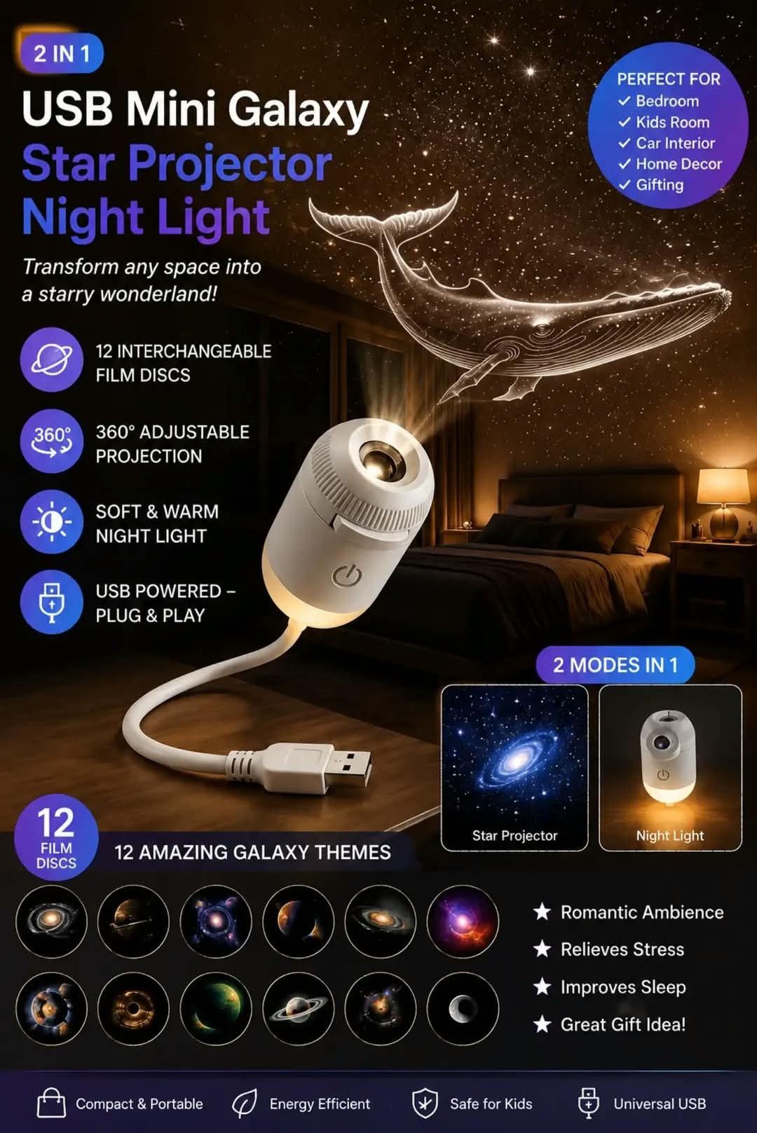 LED Galaxy Star Projection Light
